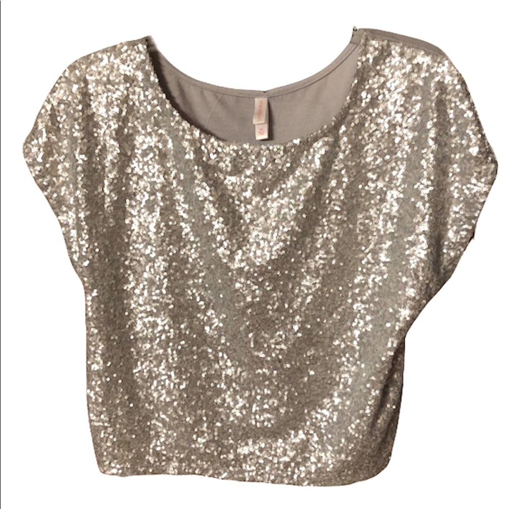 Xhilaration Silver Sparkle sequin holiday shirt S